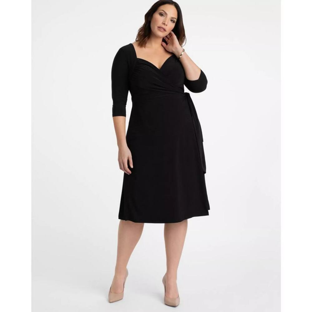 Kiyonna Sweetheart Knit Wrap Dress 3/4 Sleeve Women Plus‎ 0X NWT